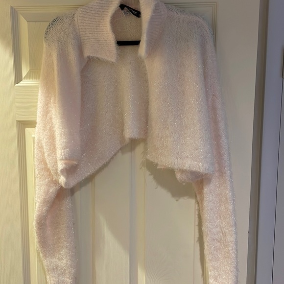 Urban Outfitters Sweaters - NWOT Urban Outfitters Light Pink Shimmery Cropped Collared Cardigan in Size S